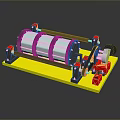 Industrial Mechanical Device With Yellow Base Silver Drum Red And Black Parts