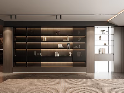 Modern Bookcase Design With LED Lighting Multiple Shelves And Wooden Frame For Living Room 3d model