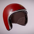 Red Retro Helmet Featuring Metal Trim And Brown Interior Lining Design