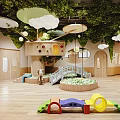 Modern Hotel Lobby Interior With Wooden Elements Green Plants Cloud Decorations Curved Sofa And Bookshelves