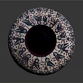 Decorative Vase With Red Rim White Body Human Figures Birds And Red Dots