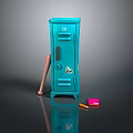 Blue Locker With Number 20 Baseball Bat And Small Pink Accessories Colored Pencils
