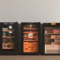 Three Modern Black Wine Cabinets With Glass Doors And Internal Storage Shelves