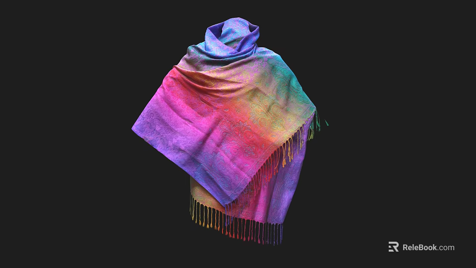 Adorable Alpaca Wearing Colorful Rainbow Scarf With Fringed Edges And Soft Texture 3d model 