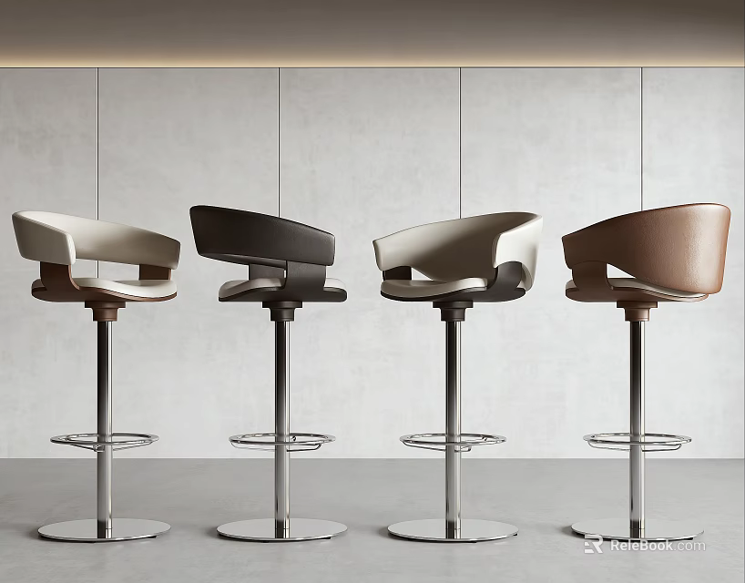 Modern Bar Stools With Curved Backrest And Metal Frame In Multiple Colors 3d model