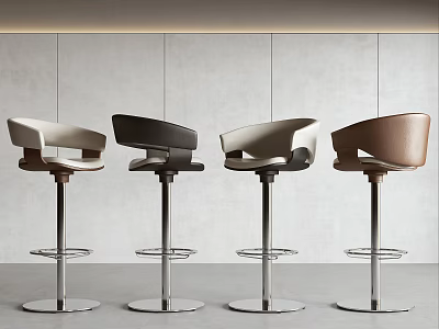 Modern Bar Stools With Curved Backrest And Metal Frame In Multiple Colors 3d model