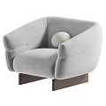 Modern Beige Upholstered Accent Chair With Wide Armrests Round White Cushion And Dark Wooden Base