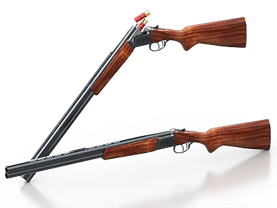 Crossed Classic Double Barrel Shotguns With Wooden Stocks And Black Barrels 3d model