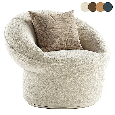 Plush Cream Single Sofa With Soft Brown Cushion And Curved Armrest Design 3d model
