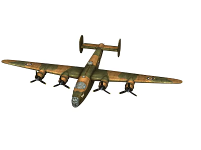 Vintage Fighter Aircraft With Camouflage Paint Twin Tail Fins Four Propeller Engines And Wing Markings 3d model