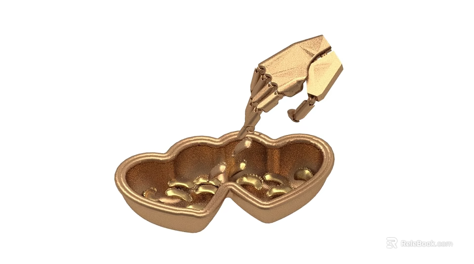 Golden Double Compartment Container With Mechanical Arm Pouring Small Beads 3d model 