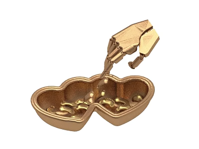 Golden Double Compartment Container With Mechanical Arm Pouring Small Beads 3d model