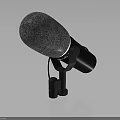 Professional Electronic Studio Microphone With Gray Windscreen Black Body And Stand 3d model