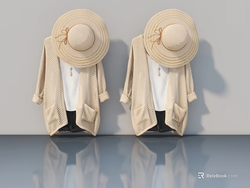 Beige Interior Hinged Door With Gray Wall And Floor Reflection Design 3d model