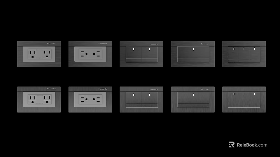 Modern Electrical Switches And Sockets With Black Wall Plates For Home Decor 3d model 