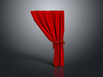 Red Curtain With Pleated Design And Brown Tieback On Gray Background 3d model