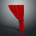 Red Curtain With Pleated Design And Brown Tieback On Gray Background