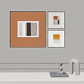 Modern Decorative Paintings On White Wall With Geometric Patterns And Abstract Objects 3d model