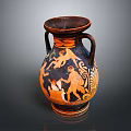 Ancient Greek Amphora Vase With Decorative Plant Motifs In Red And Black Paint