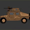 Rustic Brown Military Style Utility Vehicle Featuring Roof Mounted Gear And Large Wheels