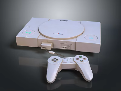 Sony Classic Game Console Unit With Dual Controllers And Disc Drive 3d model