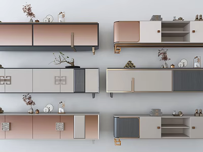 Elegant Modern TV Stand Designs With Rose Gold Gray White Finishes And Decorative Items 3d model