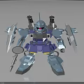 Blue And Purple Robot Character With Armor Shields Cannons And Weapons Design
