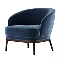 Modern Brown Curved Single Sofa With Soft Fabric And Dark Wood Legs