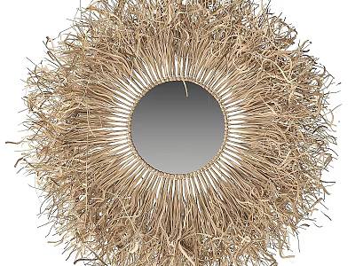 Round Decorative Mirror With Woven Natural Straw Frame And Artistic Design 3d model