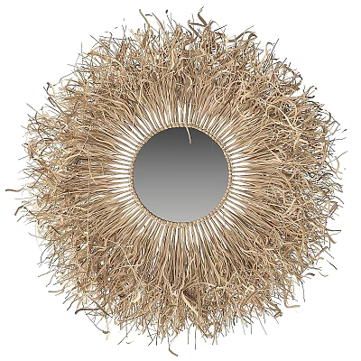 Round Decorative Mirror With Woven Natural Straw Frame And Artistic Design 3d model