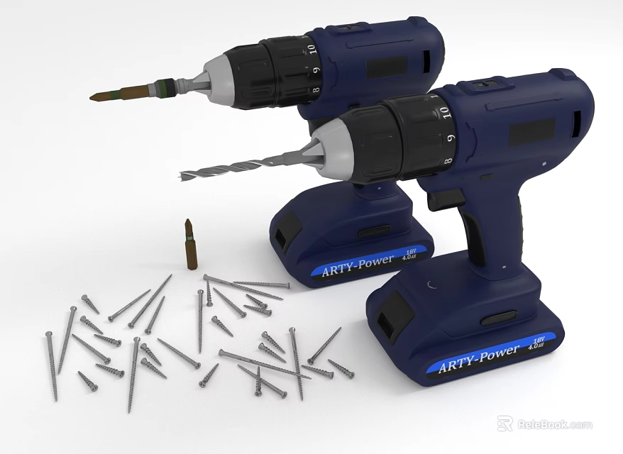 Blue Cordless Power Drills with Drill Bits and Screws for DIY Home Projects 3d model 