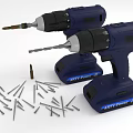 Blue Cordless Power Drills with Drill Bits and Screws for DIY Home Projects