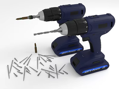 Blue Cordless Power Drills with Drill Bits and Screws for DIY Home Projects 3d model