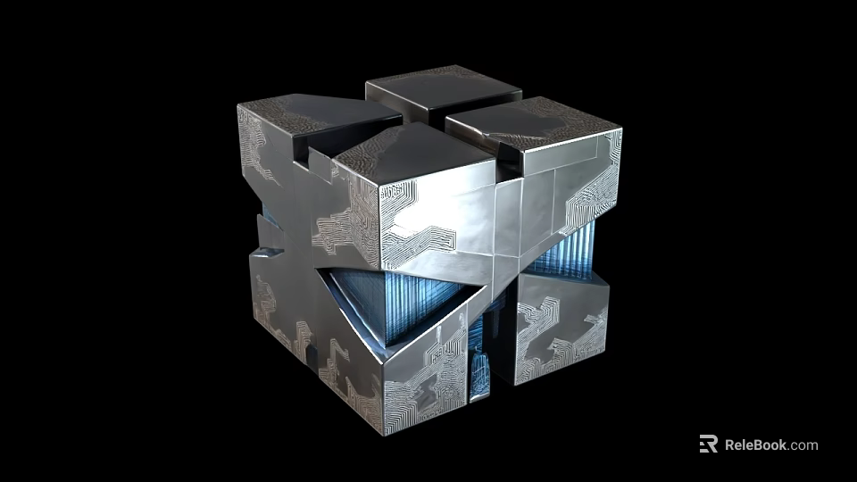 Cosmic Spacecraft Modular Cube Structure With Geometric Design And Metallic Surface 3d model 