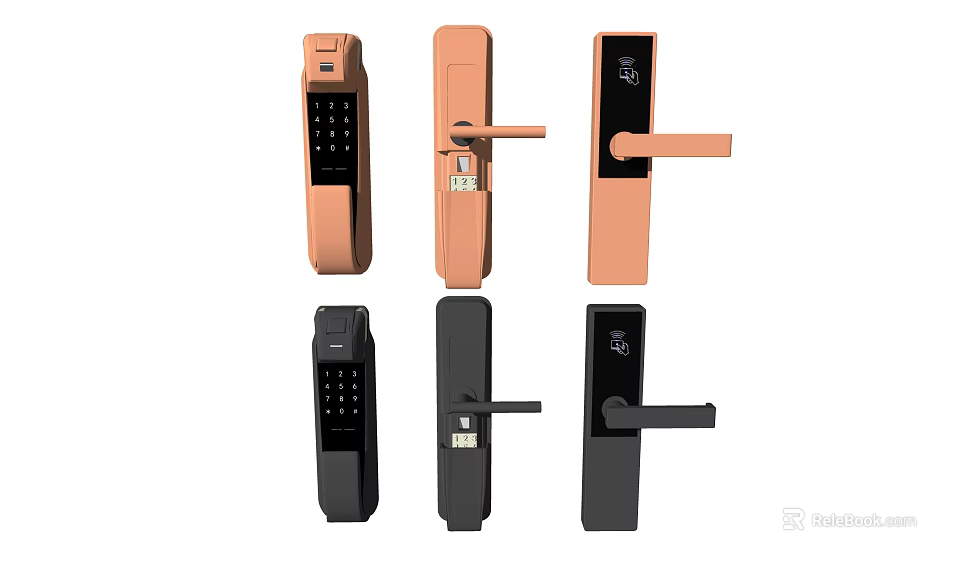Smart Door Handles in Different Styles and Colors with Digital Keypad and Fingerprint Features 3d model 