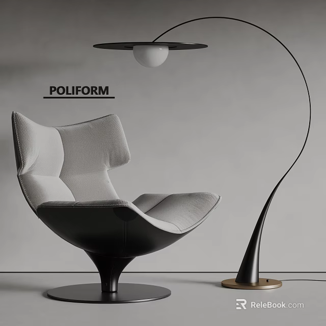 Modern Leisure Chair By POLIFORM With Unique Backrest And Floor Lamp 3d model 