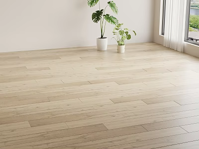 Light Wood Flooring In Bright Room With Green Plants White Curtains And Window View 3d model
