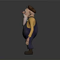 3D Cartoon Old Man Character With Brown Hat White Beard Yellow Shirt And Blue Overalls