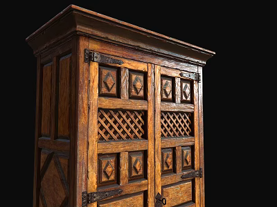 Traditional Oak Console Cabinet With Intricate Carved Design And Storage Doors 3d model