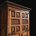 Traditional Oak Console Cabinet With Intricate Carved Design And Storage Doors