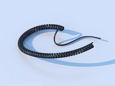 Practical Black Coiled Cable For Household Use With Flexible Spiral Design 3d model