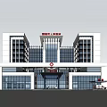 Modern Hospital Entrance Facade With Glass Curtain Wall And Green Plants Decoration Design