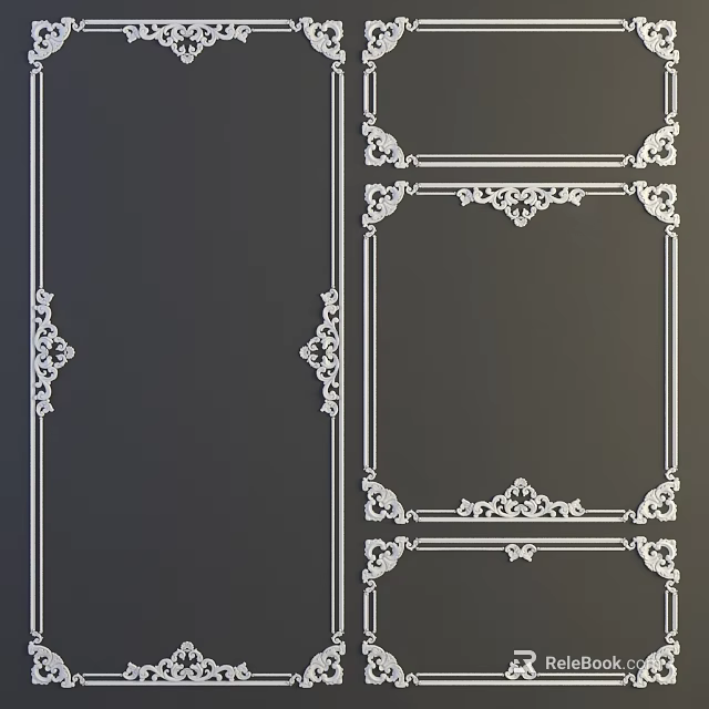 White Ornate Decorative Lines On Gray Background With Intricate Frames And Patterns 3d model 