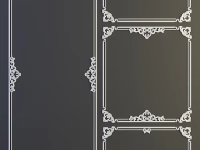 White Ornate Decorative Lines On Gray Background With Intricate Frames And Patterns 3d model