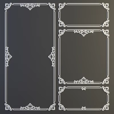 White Ornate Decorative Lines On Gray Background With Intricate Frames And Patterns 3d model