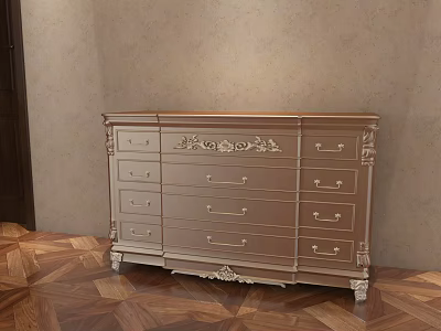 Elegant Classic Entryway Cabinet Sideboard With Carved Details Drawers Metal Handles And Decorative Legs 3d model