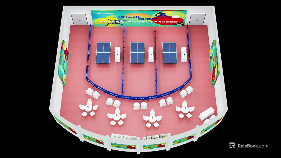 2025 National Fitness Indoor Sports Venue With Table Tennis Tables Spectator Seats And Colorful Decorations 3d model 