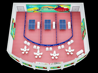 2025 National Fitness Indoor Sports Venue With Table Tennis Tables Spectator Seats And Colorful Decorations 3d model