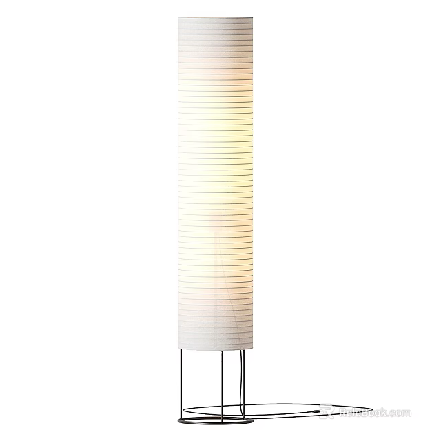 Modern Minimalist Floor Lamp With White Striped Cylindrical Shade And Metal Stand 3d model 
