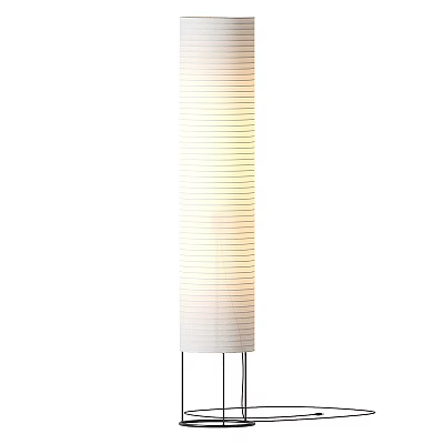 Modern Minimalist Floor Lamp With White Striped Cylindrical Shade And Metal Stand 3d model